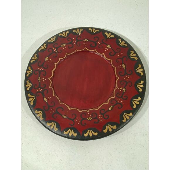 Pier 1 Imports Ceramic Decorative Plate Charger Red Gold Black Moraccan READ - Picture 1 of 13